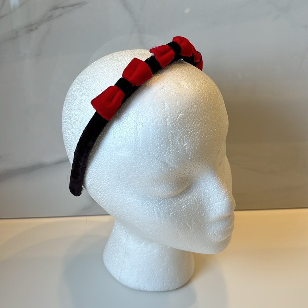Black Velvet 3 Dimensional Headband with 3 Red Velvet Bows 1/2” wide